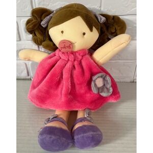 Jolijou Plush Rag Doll Kids 12" Pink Purple Soft Fleece Dress Silver Bows Paris